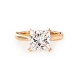 18K Yellow Gold 4ct Princess Cut Lab Diamond Double Claw Prongs Vintage Millegrain Ring – Art Nouveau Nature-Inspired Design 18K Yellow Gold 4ct Princess Cut Lab Diamond Double Claw Prongs Vintage Millegrain Ring – Art Nouveau Nature-Inspired Design