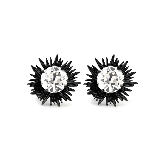 14K Gold with Black Rhodium Plated 2 ct tw Old European Cut Lab Dimaond Sea Urchin Nature-Inspired Stud Earrings