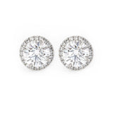 Pt950 Round Brilliant Cut Diamond Halo Stud Earrings Pt950 Round Brilliant Cut Diamond Halo Stud Earrings