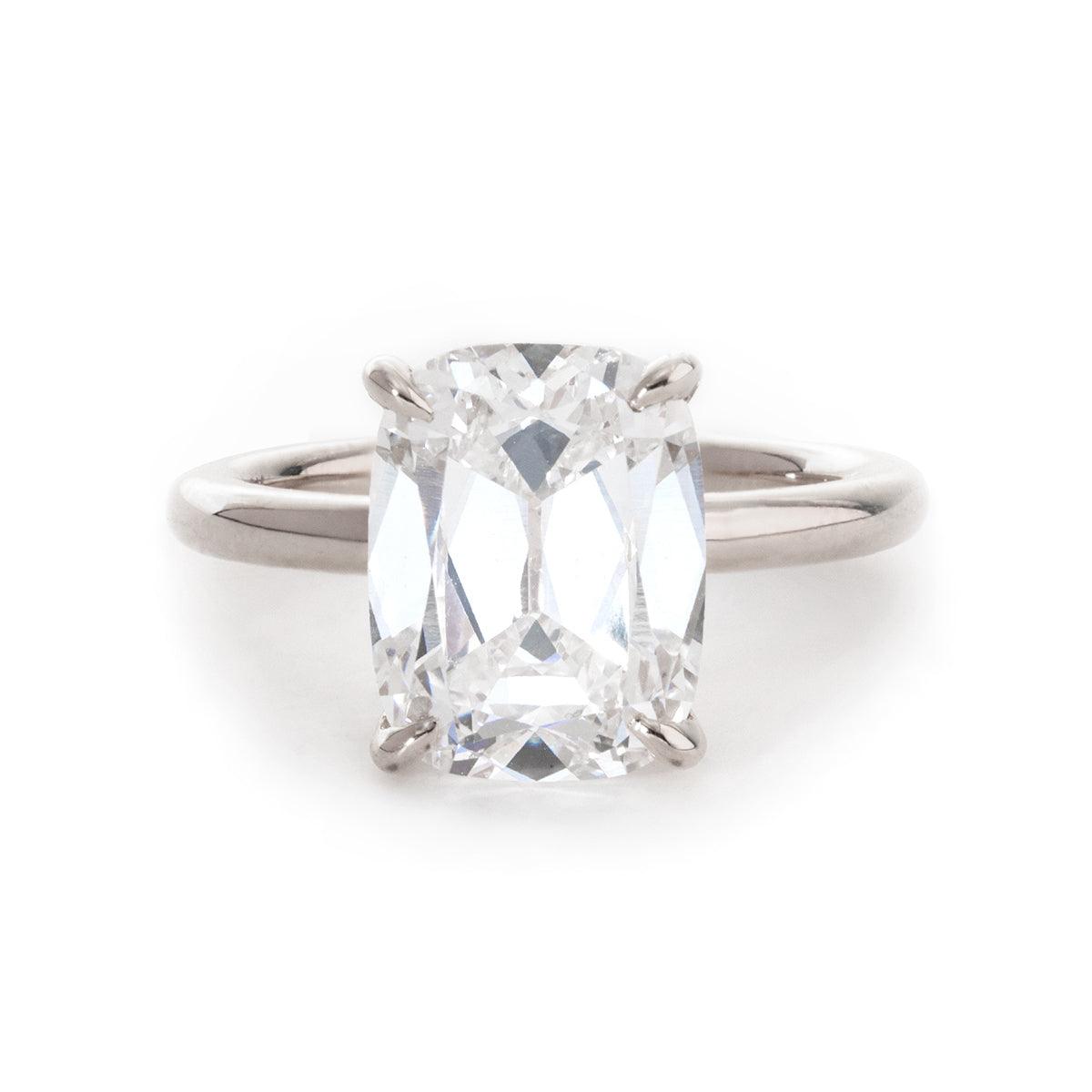 18K Rose Gold 3.5ct Elongated Old Mine Cut Lab Diamond Solitaire Ring Platinum 18K Rose Gold 3.5ct Elongated Old Mine Cut Lab Diamond Solitaire Ring Platinum