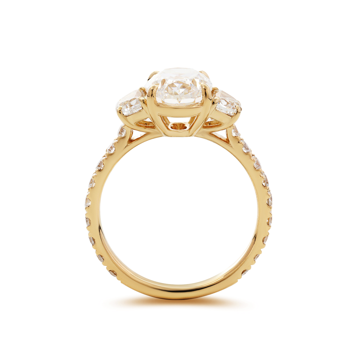 14K Yellow Gold 2ct Oval Lab Diamond Vintage Ring with Half Moon and Round Lab Diamond Side-stones Pave 14K Yellow Gold 2ct Oval Lab Diamond Vintage Ring with Half Moon and Round Lab Diamond Side-stones Pave