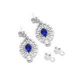 18K White Gold 7*5mm Oval Royal Blue Lab Sapphire and Lab Diamond Victorian Peacock Plume Chandelier Earrings 18K White Gold 7*5mm Oval Royal Blue Lab Sapphire and Lab Diamond Victorian Peacock Plume Chandelier Earrings