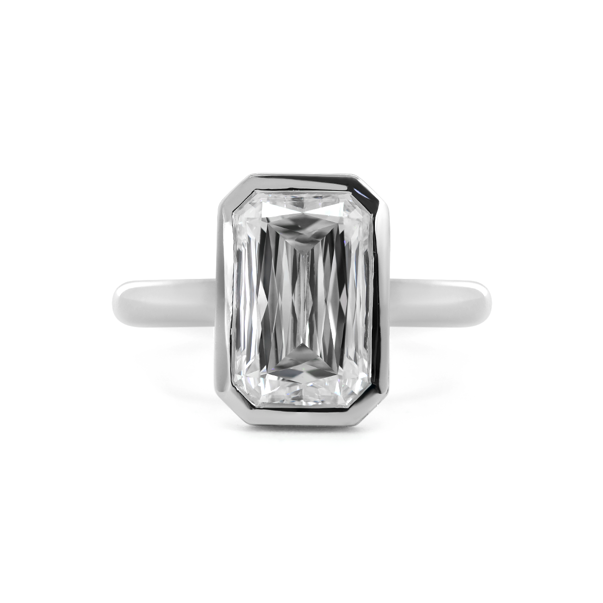 14K White Gold 3ct Criss Cut Bezel Ring with Round Lab Diamond Hidden Halo 14K White Gold 3ct Criss Cut Bezel Ring with Round Lab Diamond Hidden Halo