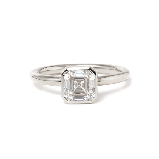 14k Yellow Gold 1ct Asscher Cut Lab Diamond Bezel Ring