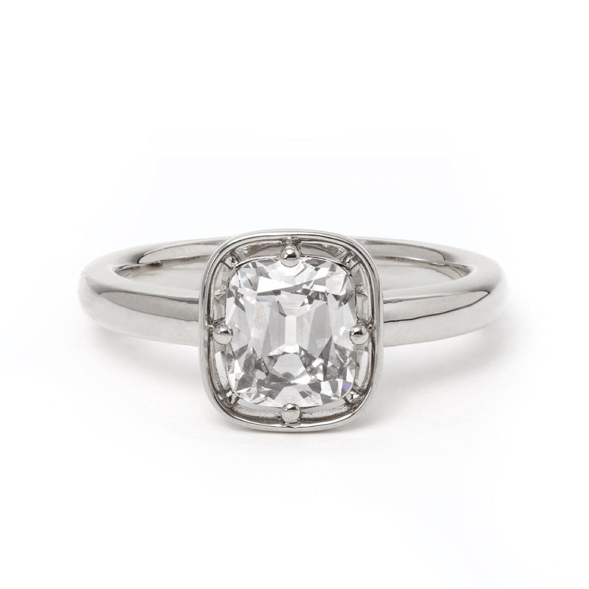 14K Yellow Gold 1.5ct Old Mine Cut Cushion Lab Diamond Basket Solitaire Ring Platinum 14K Yellow Gold 1.5ct Old Mine Cut Cushion Lab Diamond Basket Solitaire Ring Platinum