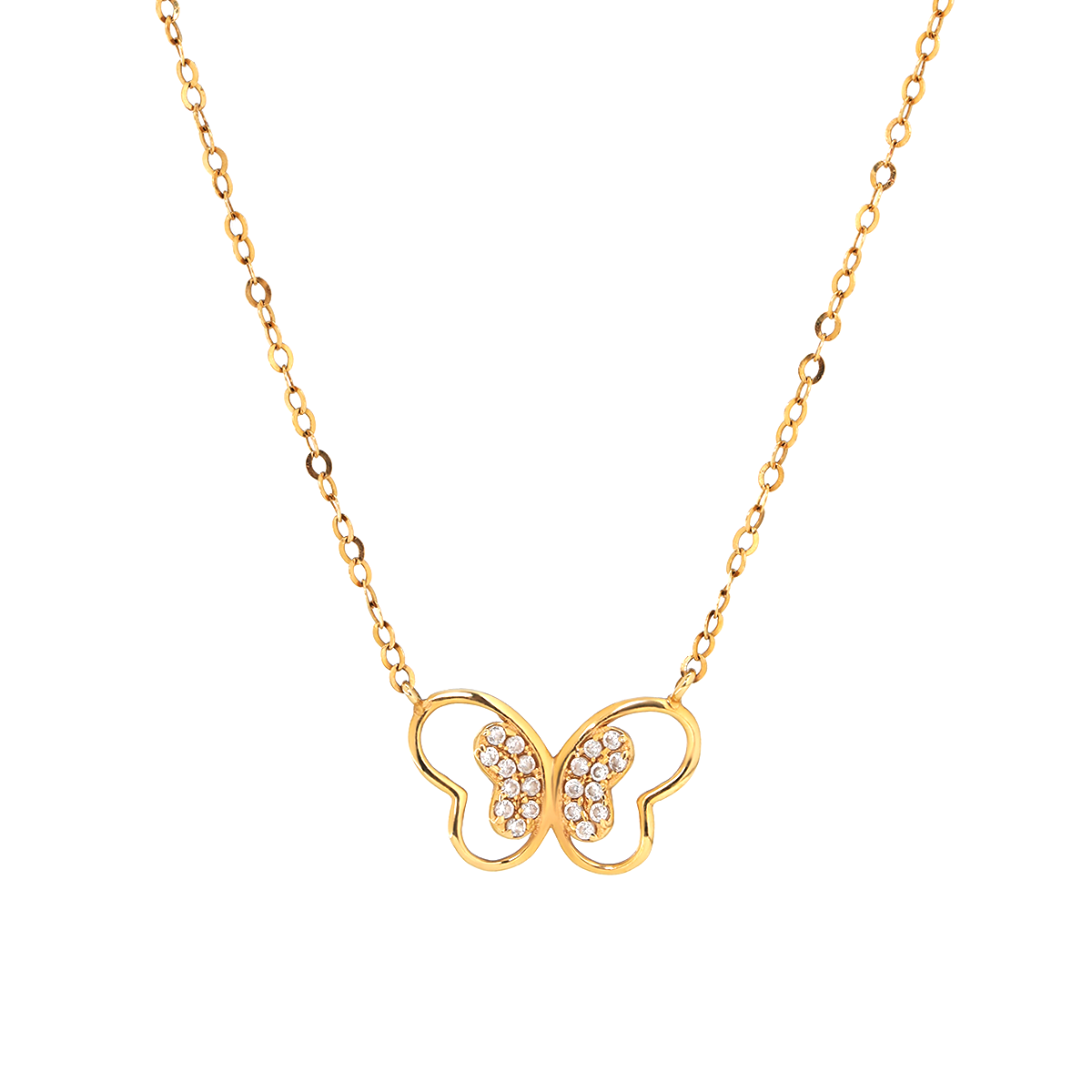 14K Yellow Gold Round Lab Diamond Pave Butterfly Pendant Necklace 14K Yellow Gold Round Lab Diamond Pave Butterfly Pendant Necklace