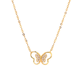 14K Yellow Gold Round Lab Diamond Pave Butterfly Pendant Necklace 14K Yellow Gold Round Lab Diamond Pave Butterfly Pendant Necklace