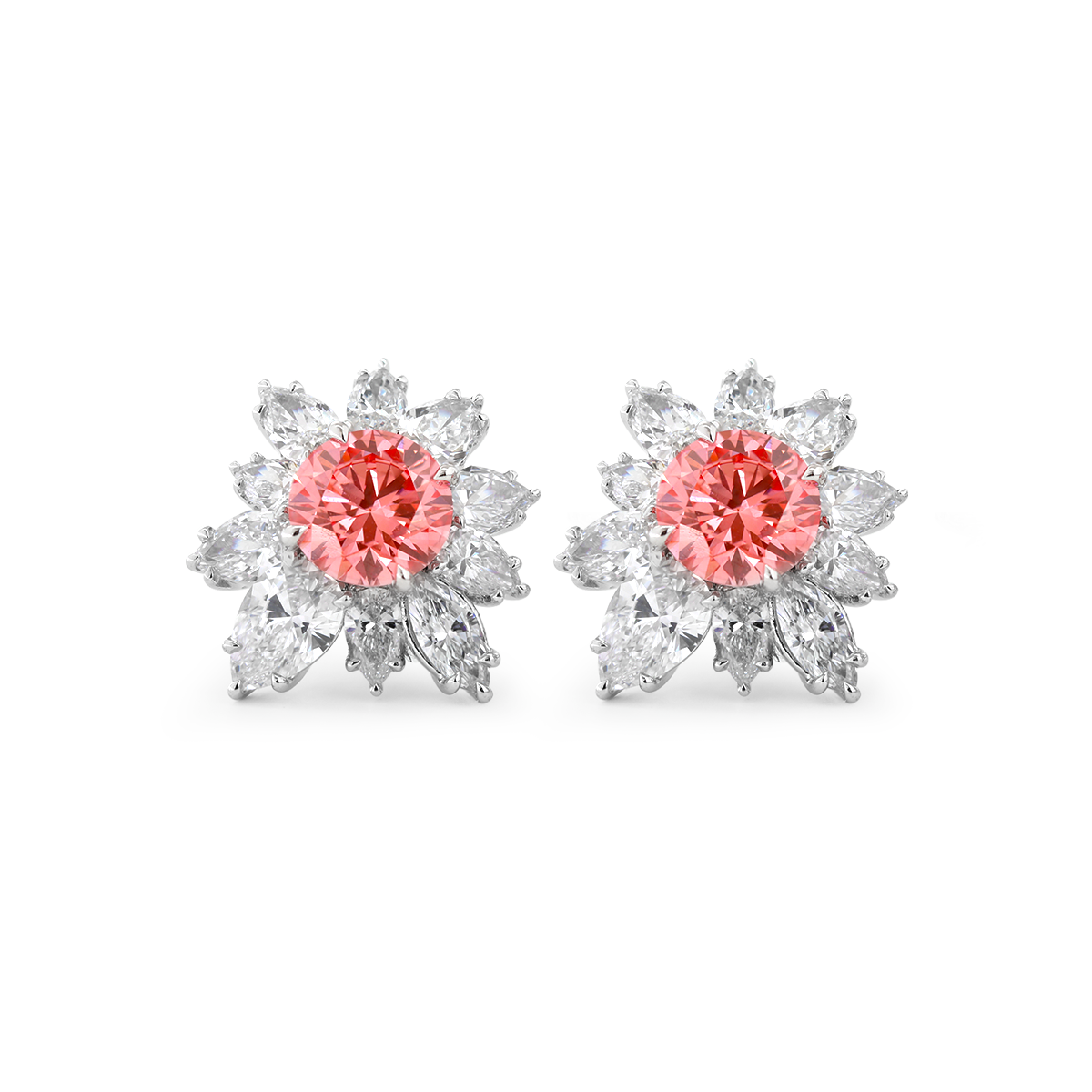 Platinum 2 ct tw Pink Round Cut Lab Dimaond Floral Nature-Inspired Stud Earrings Platinum 2 ct tw Pink Round Cut Lab Dimaond Floral Nature-Inspired Stud Earrings