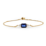14K Yellow Gold 2ct Royal Blue Lab Sapphire Chain Bracelet with Round Lab Diamond Side-stones 14K Yellow Gold 2ct Royal Blue Lab Sapphire Chain Bracelet with Round Lab Diamond Side-stones