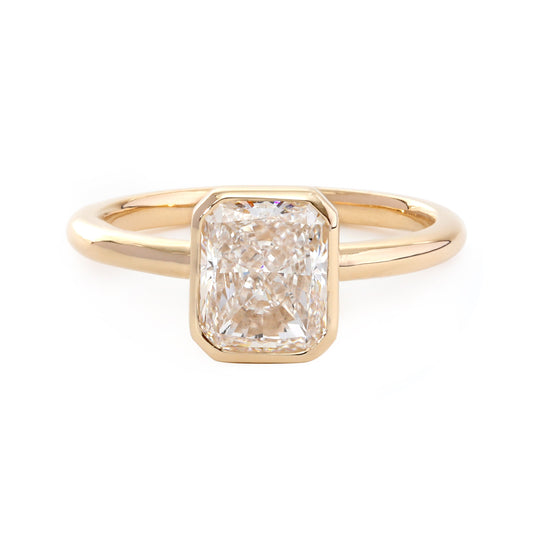 14K Yellow Gold 1.5ct Radiant Cut Lab Diamond Bezel Setting Solitaire Ring