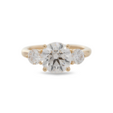 18K Yellow Gold 2.5ct Round Lab Diamond Round Prong Basket Three-stone Engagement Ring with Two Ring Enhancers in Bridal Ring Set Design 18K Yellow Gold 2.5ct Round Lab Diamond Round Prong Basket Three-stone Engagement Ring with Two Ring Enhancers in Bridal Ring Set Design