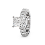 Platinum 4ct Radiant Cut Lab Diamond 4 Calw Prong Basket Ring with Round Lab Diamond Hiddden-Halo and Emerald Cut Lab Diamond Pave Platinum 4ct Radiant Cut Lab Diamond 4 Calw Prong Basket Ring with Round Lab Diamond Hiddden-Halo and Emerald Cut Lab Diamond Pave