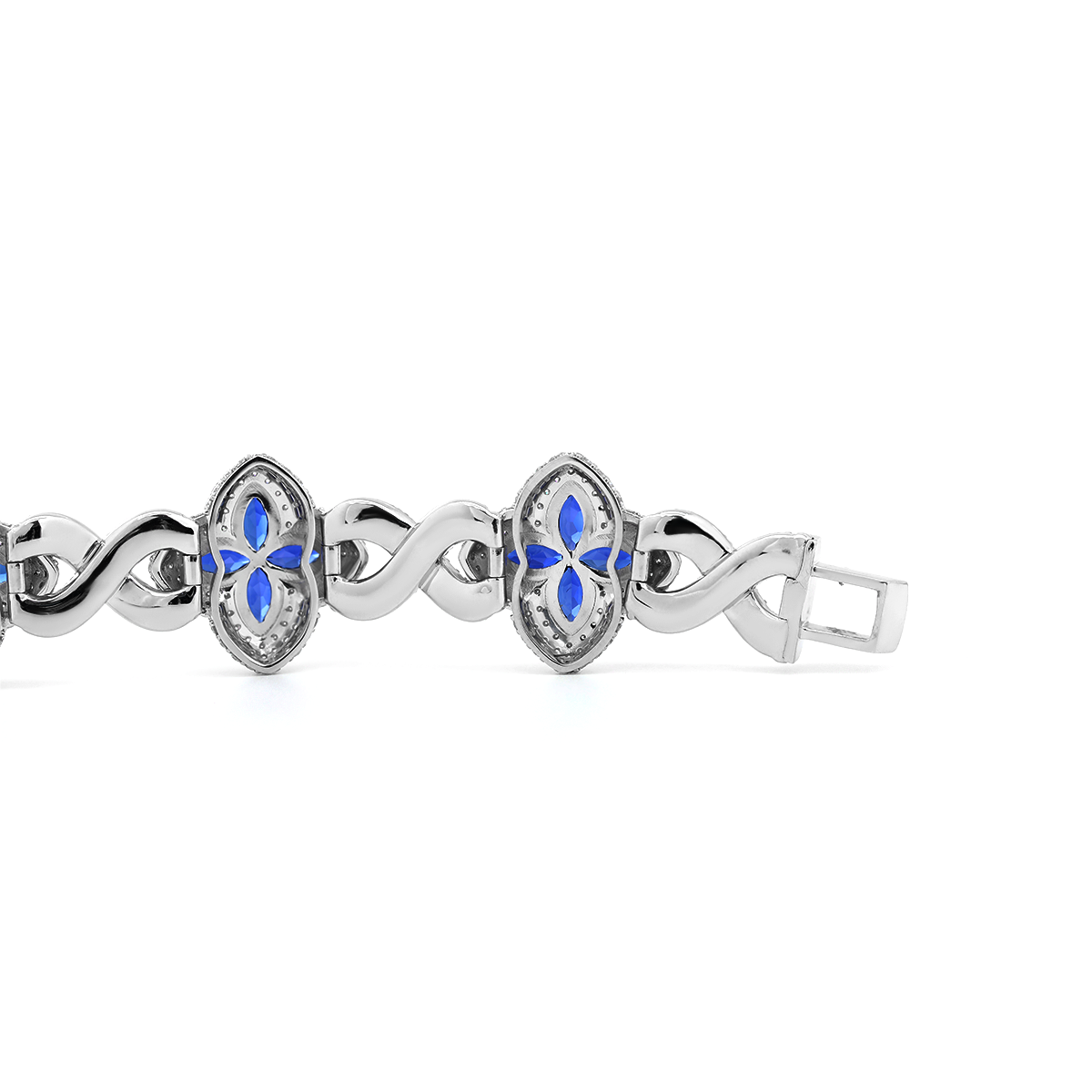 14K White Gold Round Lab Diamond Bracelet with Pear Lab Sapphire – Art Nouveau Nature-Inspired  Eternal Fleur Blue Design 14K White Gold Round Lab Diamond Bracelet with Pear Lab Sapphire – Art Nouveau Nature-Inspired  Eternal Fleur Blue Design
