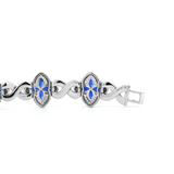 14K White Gold Round Lab Diamond Bracelet with Pear Lab Sapphire – Art Nouveau Nature-Inspired  Eternal Fleur Blue Design 14K White Gold Round Lab Diamond Bracelet with Pear Lab Sapphire – Art Nouveau Nature-Inspired  Eternal Fleur Blue Design
