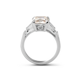 14K White Gold 3ct Old Mine Cut Lab Diamond Art Deco Style Vintage Engraved Three-stone Ring with Tapered Baguette Cut Side Stones 14K White Gold 3ct Old Mine Cut Lab Diamond Art Deco Style Vintage Engraved Three-stone Ring with Tapered Baguette Cut Side Stones