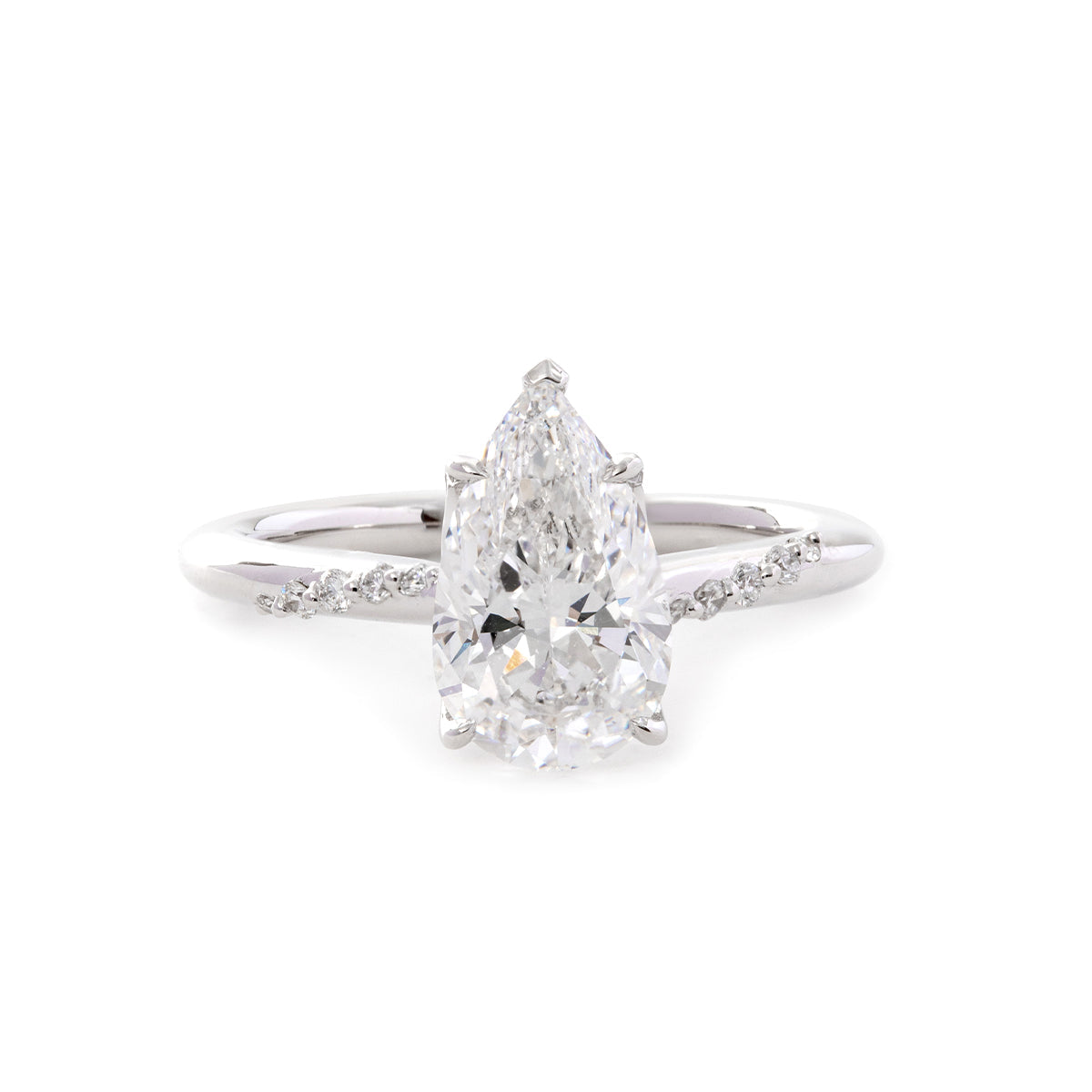 14K White Gold 2ct Pear Cut Lab Diamond Ring with Twist Pave Band and Floral Basket Head Design 14K White Gold 2ct Pear Cut Lab Diamond Ring with Twist Pave Band and Floral Basket Head Design