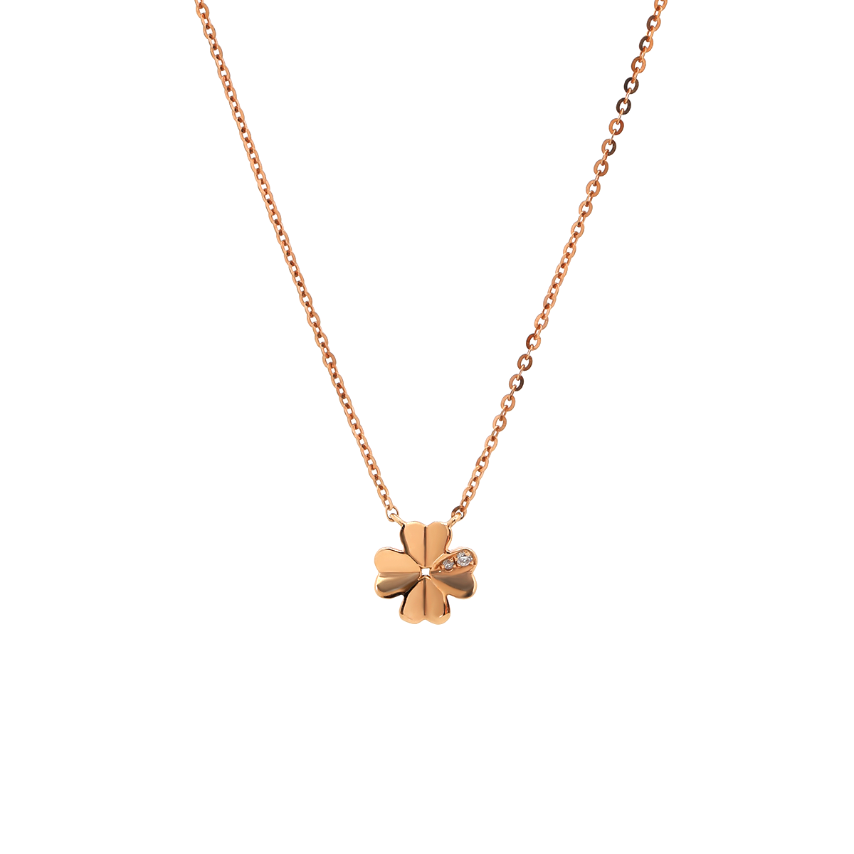 14K Rose Gold Round Lab Diamond Clover Pendant Necklace 14K Rose Gold Round Lab Diamond Clover Pendant Necklace