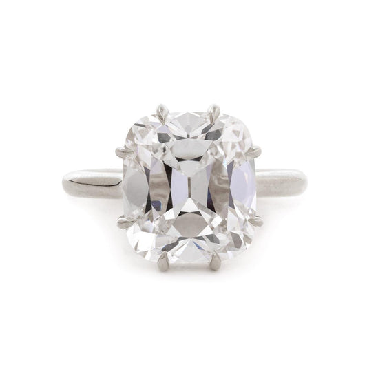 14k Yellow Gold 6.5 Carat Old Mine Cut Lab Diamond Prong Setting Vintage Solitaire Ring Platinum