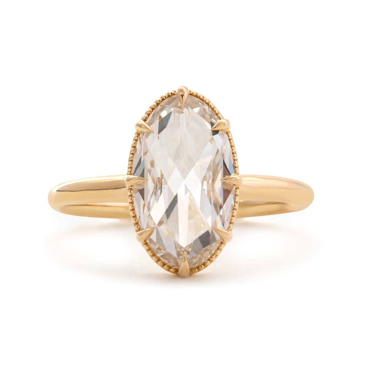 14K Yellow Gold Oval Rose Cut Lab Diamond Millegrain Solitaire Ring 14K Yellow Gold Oval Rose Cut Lab Diamond Millegrain Solitaire Ring