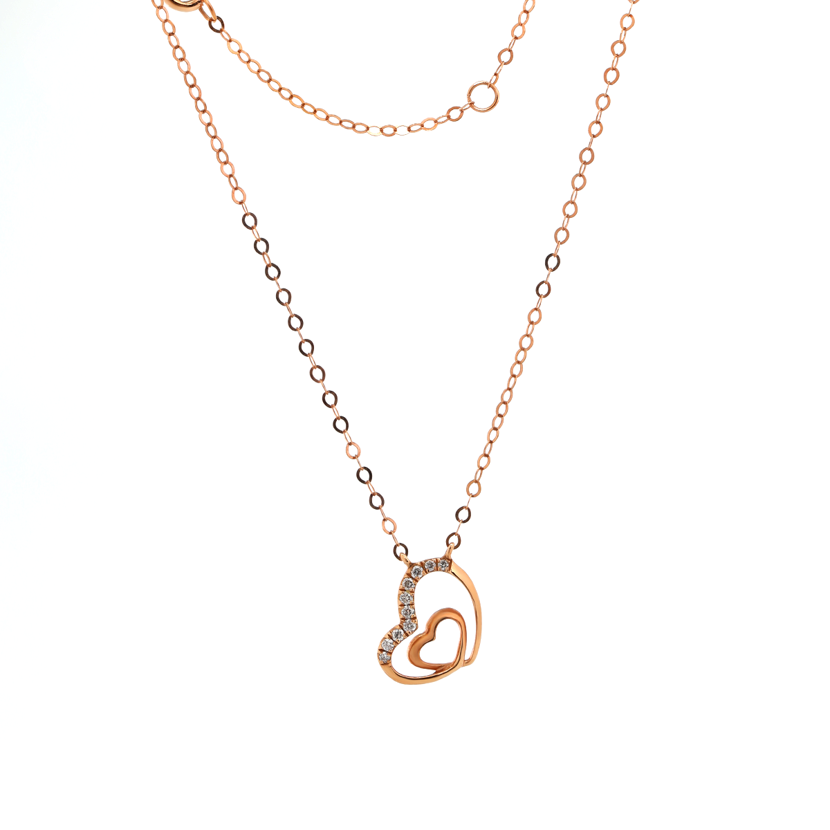 14K Rose Gold Round Lab Dimaond Pave Toi et Moi Heart Shape Pendant Necklace 14K Rose Gold Round Lab Dimaond Pave Toi et Moi Heart Shape Pendant Necklace
