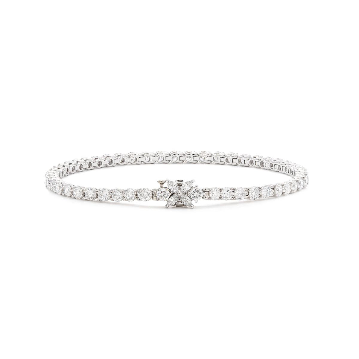14K White Gold Marquise Cut & Round Cut Lab Diamond Three Prong Buckle Tennis Bracelet 14K White Gold Marquise Cut & Round Cut Lab Diamond Three Prong Buckle Tennis Bracelet