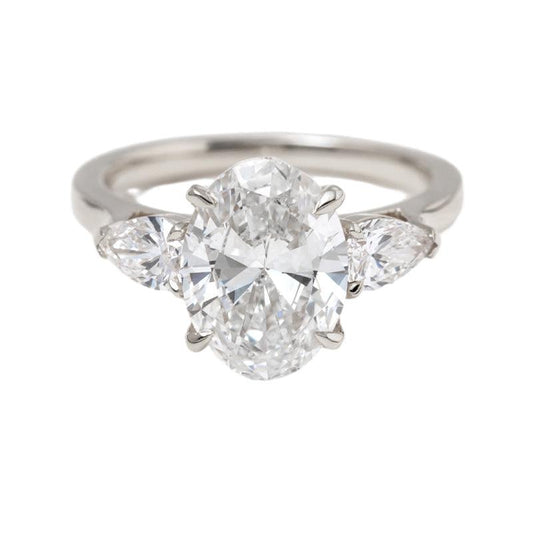 14K Yellow Gold Oval Cut Lab Diamond Three Stone Ring Platinum