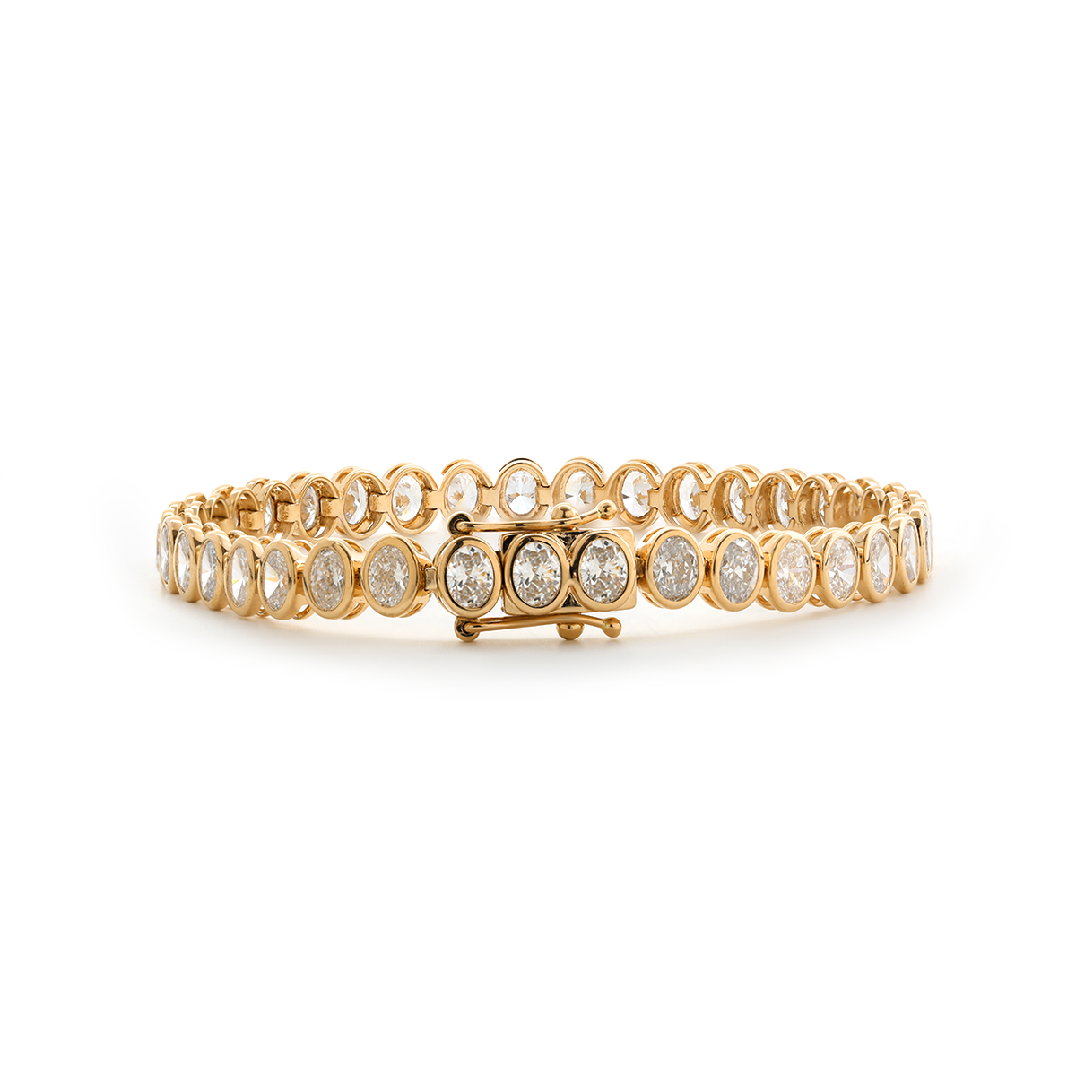 18K Yellow Gold Oval Cut Lab Diamond Bezel Tennis Bracelet 18K Yellow Gold Oval Cut Lab Diamond Bezel Tennis Bracelet