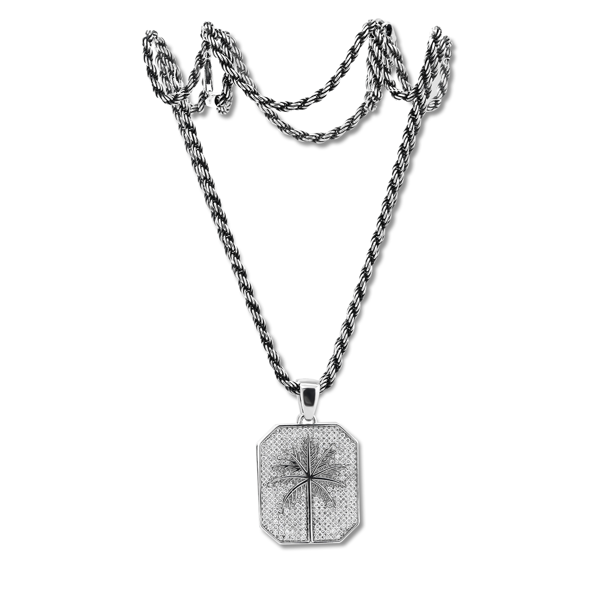 14K White Gold Palm Pendant Necklace with Round Lab Diamond Pave 14K White Gold Palm Pendant Necklace with Round Lab Diamond Pave