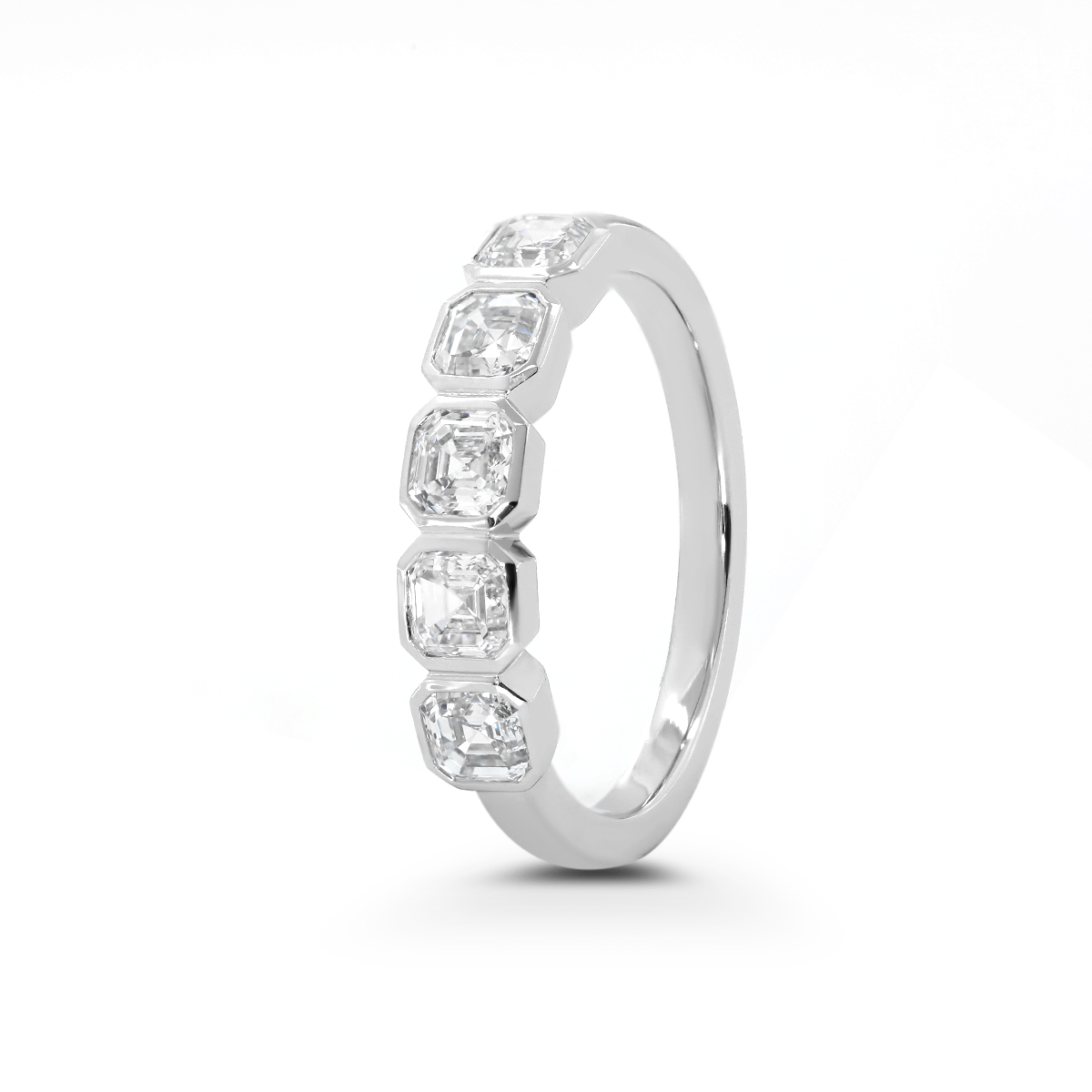 14K White Gold Asscher Cut Lab Diamond 5 Stone Bezel Half Eternity Ring 14K White Gold Asscher Cut Lab Diamond 5 Stone Bezel Half Eternity Ring