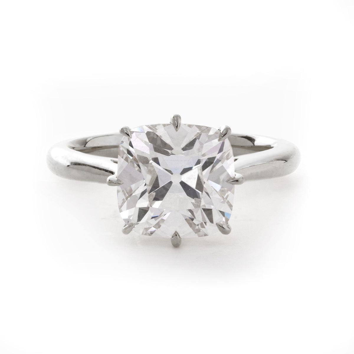 14k Yellow Gold 2.5ct Old Mine Cut Cushion Lab Diamond 8 Prongs Basket Solitaire Ring Platinum 14k Yellow Gold 2.5ct Old Mine Cut Cushion Lab Diamond 8 Prongs Basket Solitaire Ring Platinum