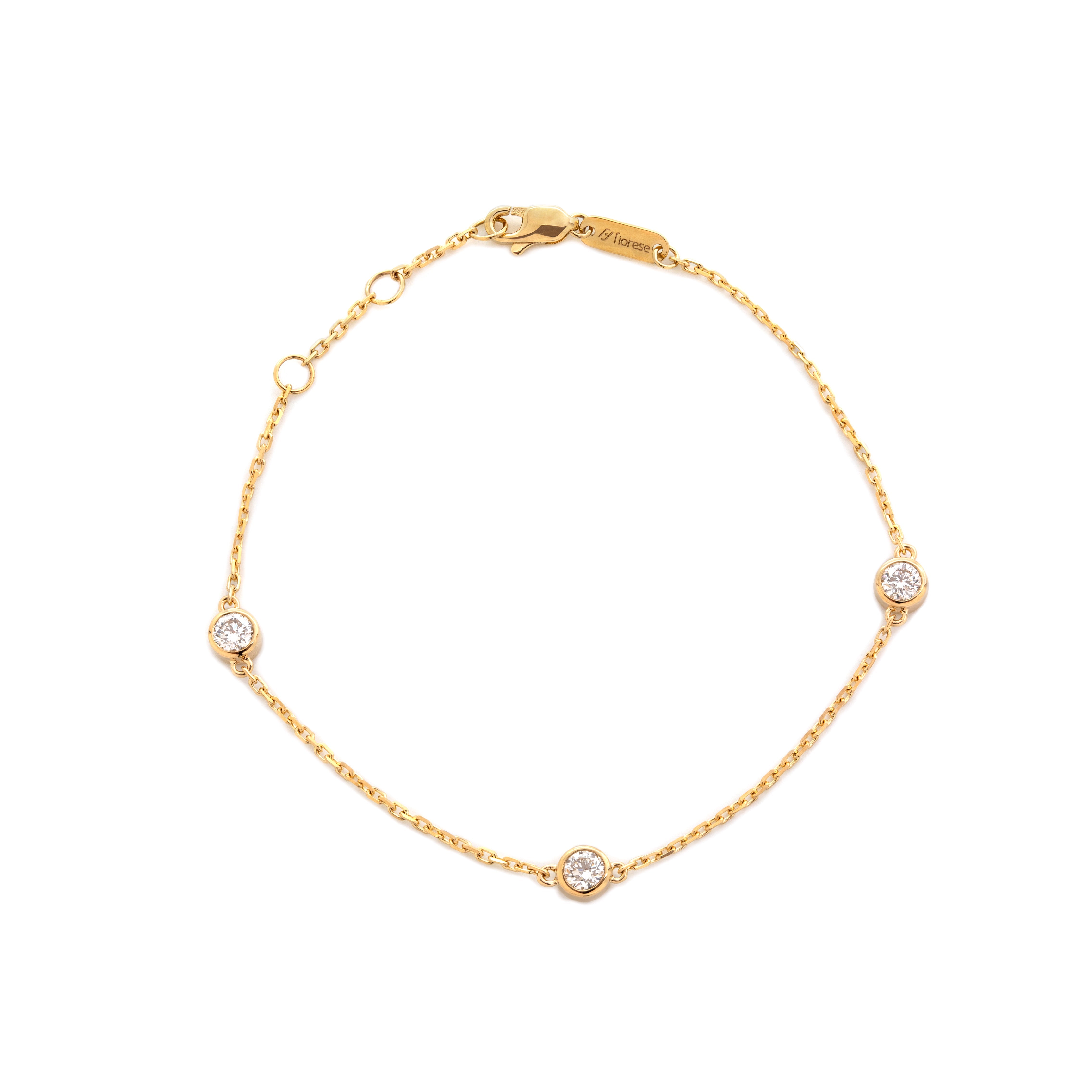 14K Yellow Gold Round Lab Diamond 3 Stone Bezel Station Bracelet 14K Yellow Gold Round Lab Diamond 3 Stone Bezel Station Bracelet