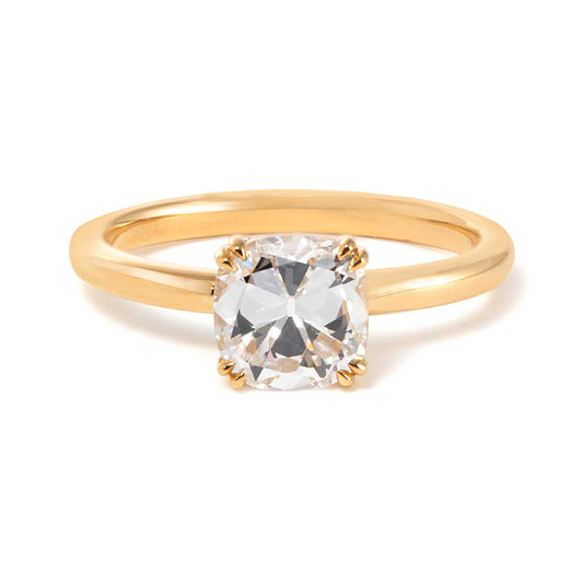 18k Yellow Gold 1.5 Carat Old Mine Cut Lab Diamond Double Prong Setting Vintage Solitaire Engagement Ring