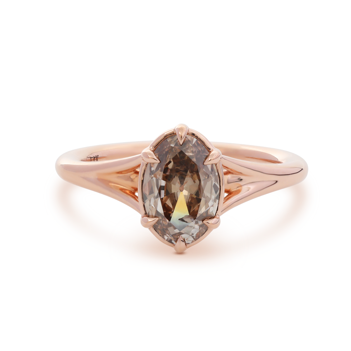 14K Rose Gold 1ct Oval Old Mine Cut Brown Lab Diamond 6 Claw Prong Cathedral Setting Solitaire Ring 14K Rose Gold 1ct Oval Old Mine Cut Brown Lab Diamond 6 Claw Prong Cathedral Setting Solitaire Ring