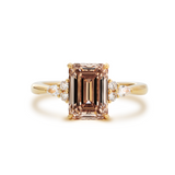18K Yellow Gold 3.5ct Emerald Cut Brown Lab Diamond Foral Side-stone Ring with Tapered Band 18K Yellow Gold 3.5ct Emerald Cut Brown Lab Diamond Foral Side-stone Ring with Tapered Band