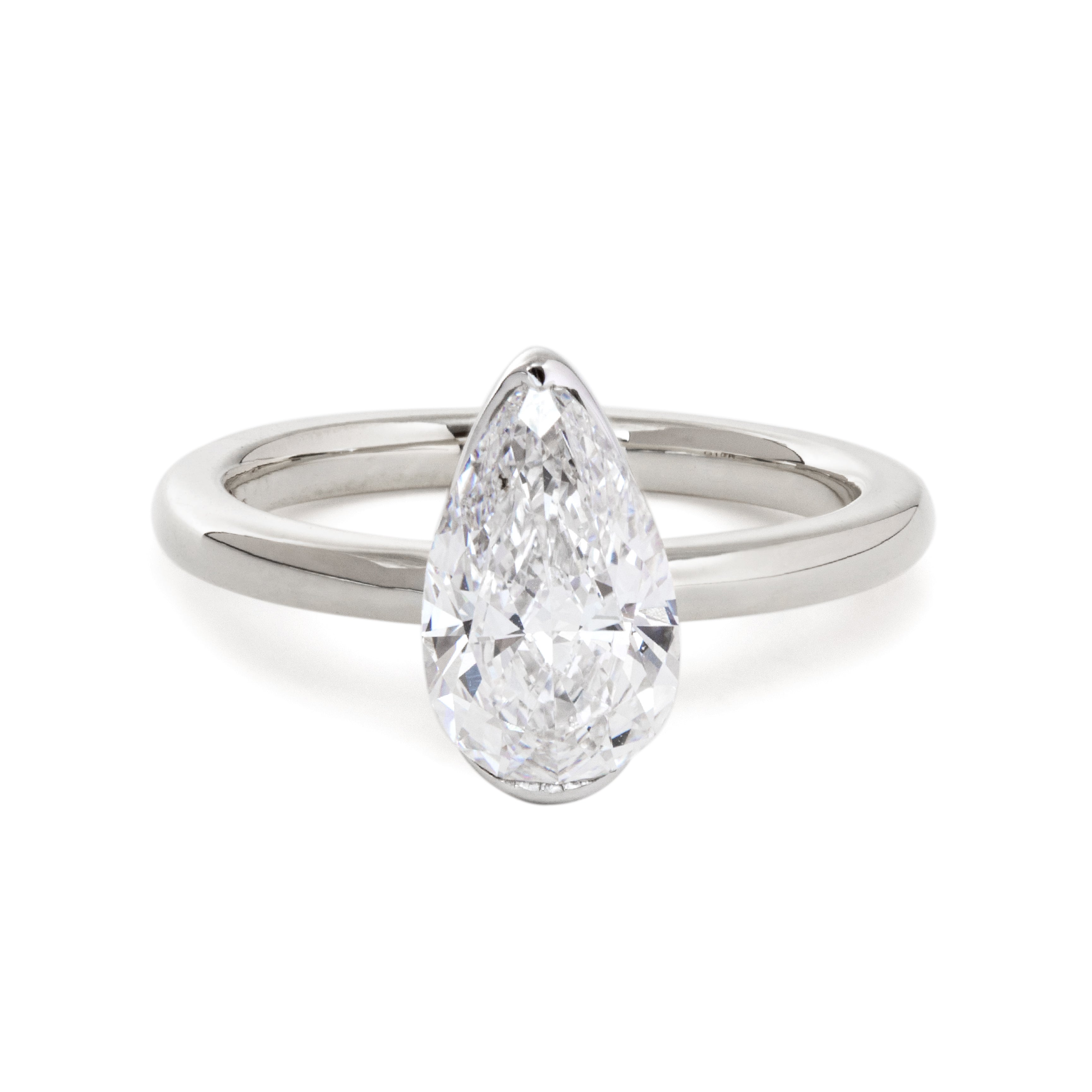14K Yellow and White Gold 2ct Pear Cut Lab Diamond Half Bezel Solitaire Ring 14K Yellow and White Gold 2ct Pear Cut Lab Diamond Half Bezel Solitaire Ring