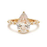 14K Yellow Gold 3ct Pear Cut Lab Diamond 5 Claw Prongs Floral Basket Engagement Ring with Marquise Cut and Round Cut Diamond Side-stones 14K Yellow Gold 3ct Pear Cut Lab Diamond 5 Claw Prongs Floral Basket Engagement Ring with Marquise Cut and Round Cut Diamond Side-stones