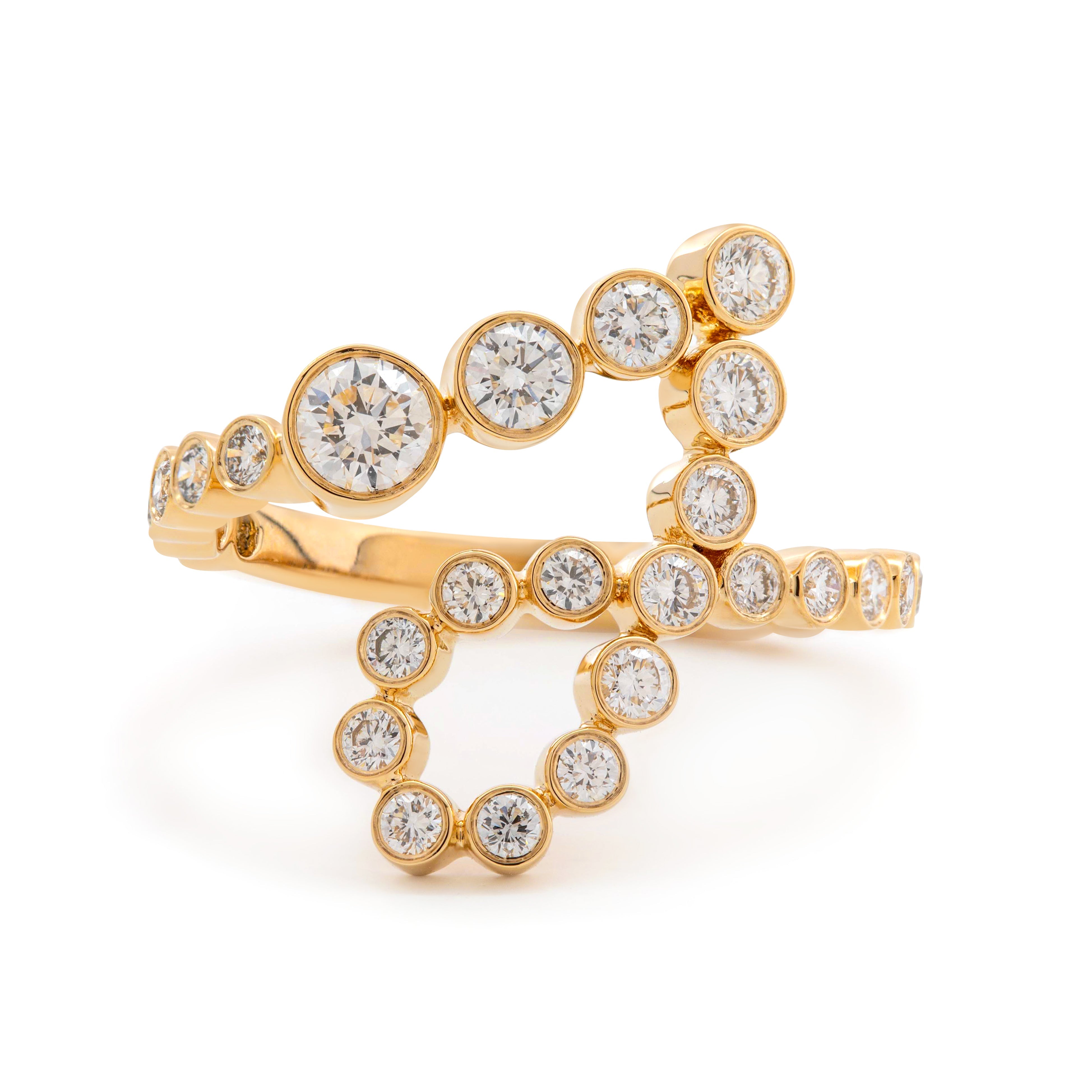 14K Yellow Gold Round Diamond Bezel Ring in J initial-inspired Design 14K Yellow Gold Round Diamond Bezel Ring in J initial-inspired Design