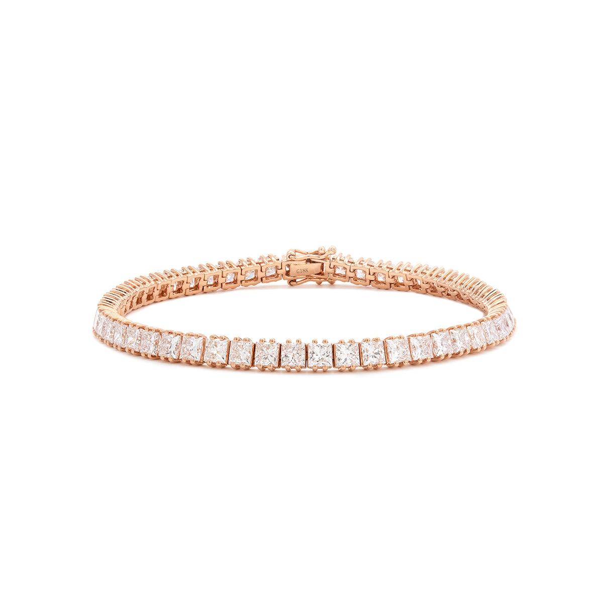 18K Rose Gold Princess Cut Lab Diamond Tennis Bracelet 18K Rose Gold Princess Cut Lab Diamond Tennis Bracelet