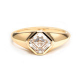 14k Yellow Gold 1.5ct Asscher Cut Lab Diamond Bezel Ring with Knife Edge Tapered Band Design 14k Yellow Gold 1.5ct Asscher Cut Lab Diamond Bezel Ring with Knife Edge Tapered Band Design