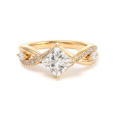 18K Yellow Gold 1.5ct Princess Cut Lab Diamond 4 Claw Prongs Vintage Ring with Round and Marquise Cut Lab Diamond Side-stones 18K Yellow Gold 1.5ct Princess Cut Lab Diamond 4 Claw Prongs Vintage Ring with Round and Marquise Cut Lab Diamond Side-stones