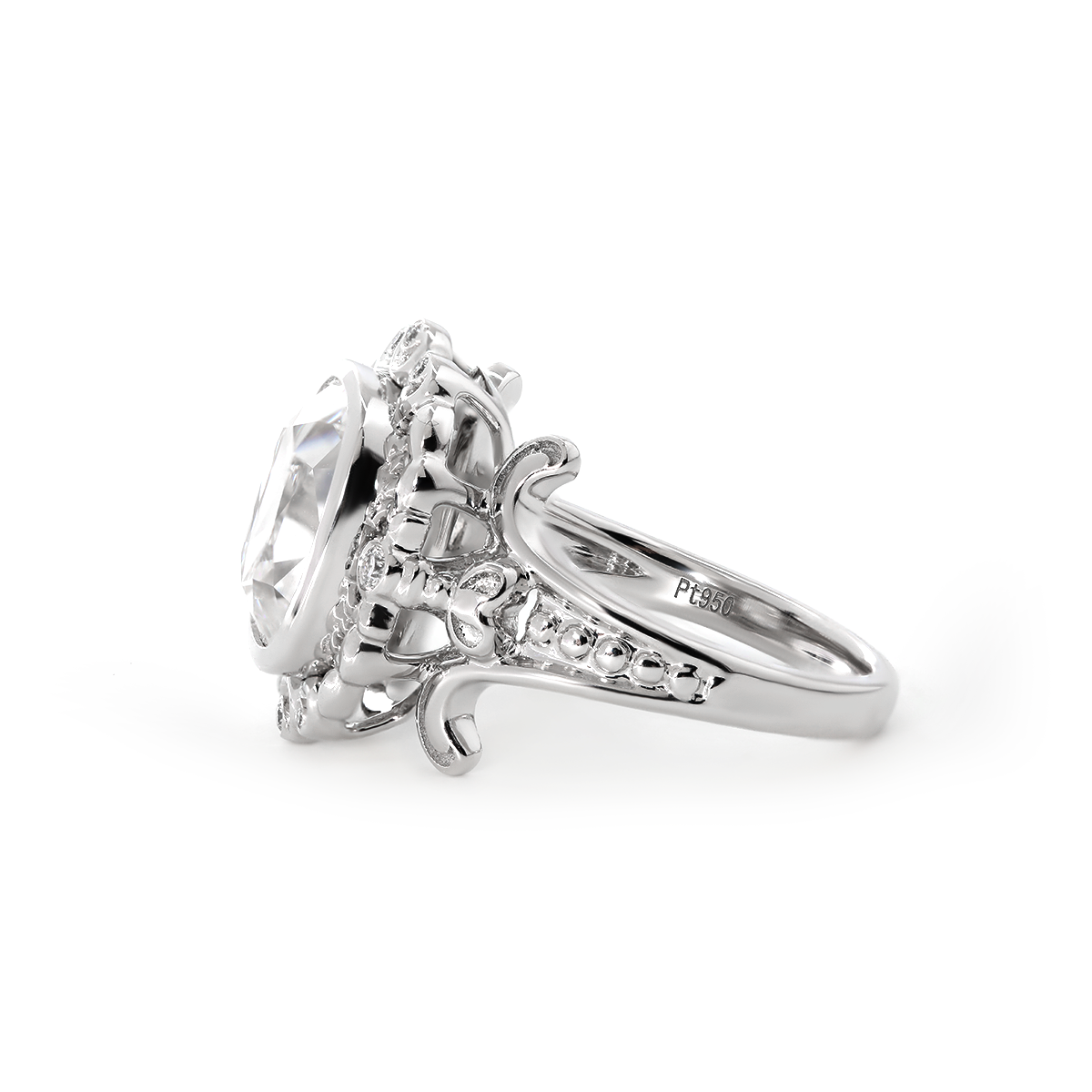 Platinum 4.5ct Elongated Lab Diamond Antique-inspired Ring Platinum 4.5ct Elongated Lab Diamond Antique-inspired Ring