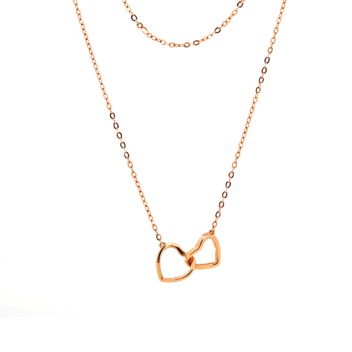 14K Rose Gold Toi et Moi Heart Shape Pendant Necklace with Round Lab Dimaond Pave 14K Rose Gold Toi et Moi Heart Shape Pendant Necklace with Round Lab Dimaond Pave