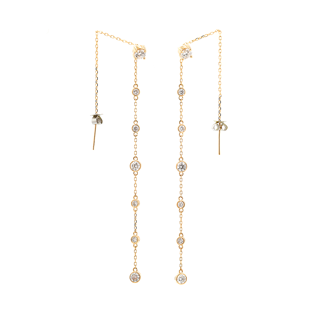 14K Yellow Gold Round Cut Diamond Bezel Drop Earrings 14K Yellow Gold Round Cut Diamond Bezel Drop Earrings