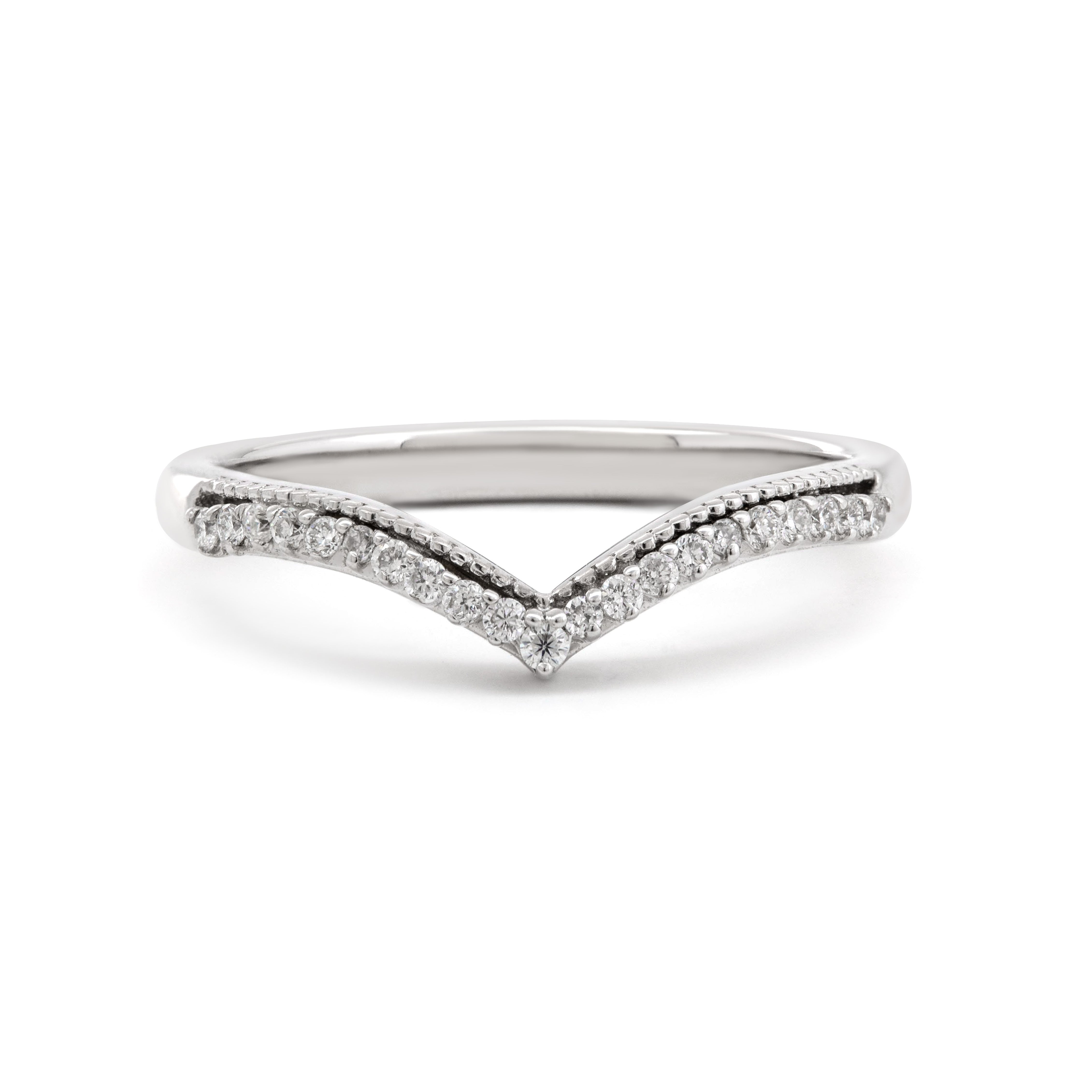 14K White Gold Round Lab Diamond V-shape Millegrain Wedding Ring 14K White Gold Round Lab Diamond V-shape Millegrain Wedding Ring