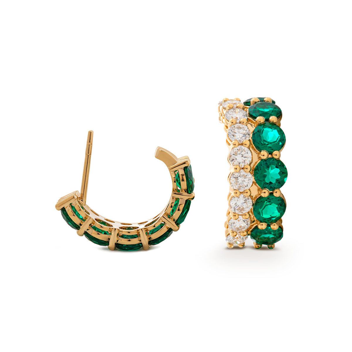 18K Yellow Gold Round Lab Diamond and Round Lab Zambian Emerald Stud Earrings 18K Yellow Gold Round Lab Diamond and Round Lab Zambian Emerald Stud Earrings