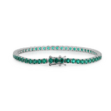 14K White Gold 5ct tw Round Zambian Lab Emerald 4 Prong Basket Tennis Bracelet 14K White Gold 5ct tw Round Zambian Lab Emerald 4 Prong Basket Tennis Bracelet
