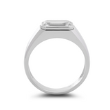 14K White Gold 3ct Emerald Cut Lab Diamond Bezel Men's Ring in Tapered Band Design 14K White Gold 3ct Emerald Cut Lab Diamond Bezel Men's Ring in Tapered Band Design