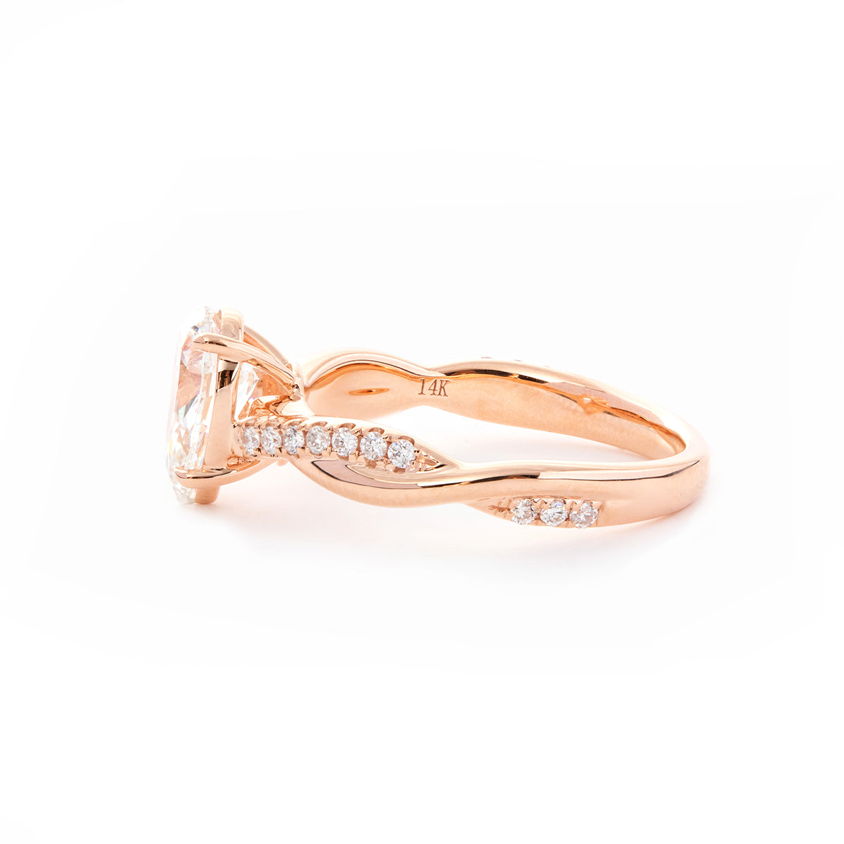 14K Rose Gold 1.5ct Pear Cut Lab Diamond Twist Pave Ring 14K Rose Gold 1.5ct Pear Cut Lab Diamond Twist Pave Ring