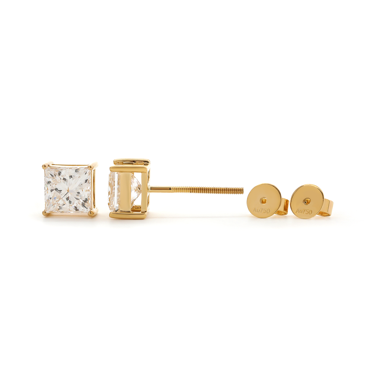 18K Yellow Gold Princes Cut Lab diamond Stud Earrings 18K Yellow Gold Princes Cut Lab diamond Stud Earrings