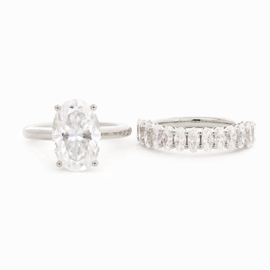 14K Yellow Gold 3ct Oval Cut Lab Diamond Hidden Halo Bridal Set Rings Platinum